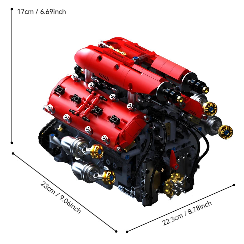 Technical V8 Engine Model Building Blocks Set with Electric Motor MOC Assembly Bricks Toy Kids Birthday Christmas Gifts 1370Pcs