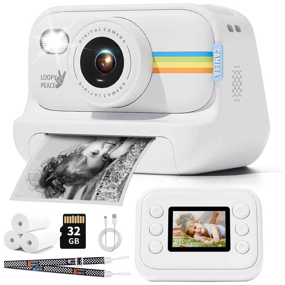 Kids Instant Print Camera HD Lens 2.0 Inch Screen Zoom with 32GB Child Birthday Festival Gifts Travel Selfie Digital Camera Toys