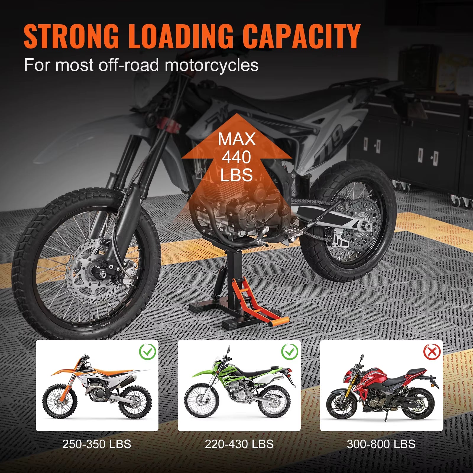 Motorcycle Jack Lift Stand 440Lb Dirt Bike Lift Stand Hydraulic Lift Operation Adjustable Height Hoist Table for Repair