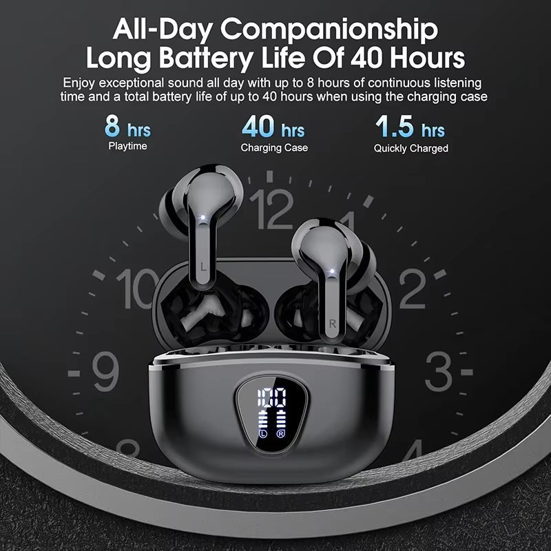 BT5.4 Wireless Ear Buds with LED Display Hifi Stereo Earbuds Headphones with IP7 Waterproof ENC Noise Cancelling Earphone