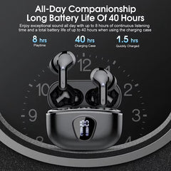 BT5.4 Wireless Ear Buds with LED Display Hifi Stereo Earbuds Headphones with IP7 Waterproof ENC Noise Cancelling Earphone