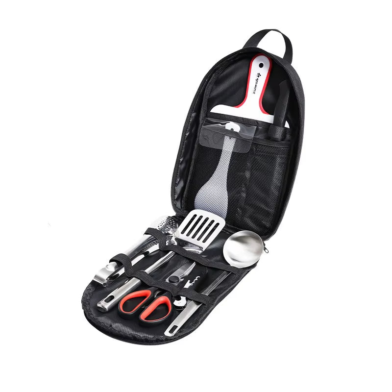 Camping Kitchen Cookware Set Travel Utensils Set 9Pcs Stainless Steel Kitchenware for Backpacking BBQ Camping Picnic
