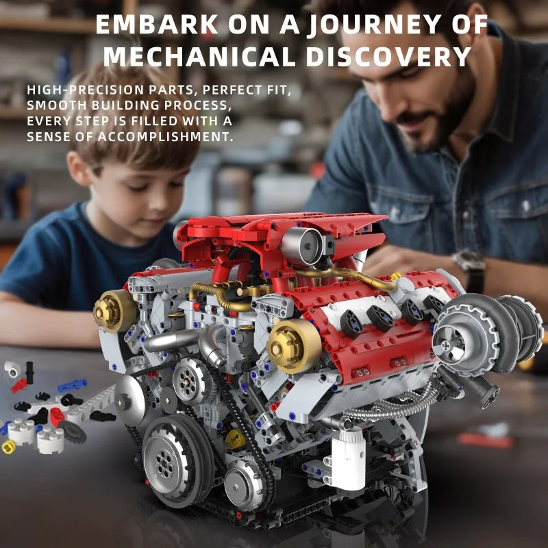3201Pcs Motorized V8 Engine Building Block Kit DIY Technical Car Model with LED Light Moving Parts STEM Toy for Adults Kids Gift