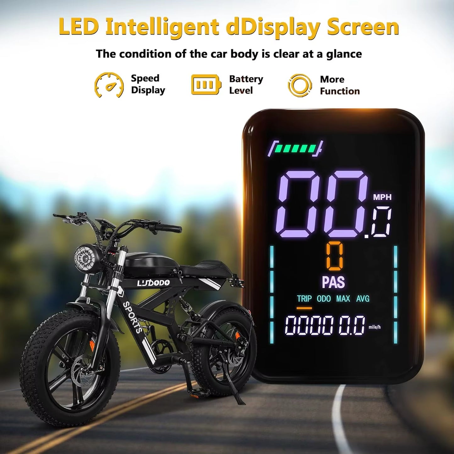 Electric Bike for Adults,1500W Peak,35Mph,48V 816Wh Battery,Max 75Miles Electric Motorcycle,20'' Fat Tire Dirt Bike,7-Speed Bike
