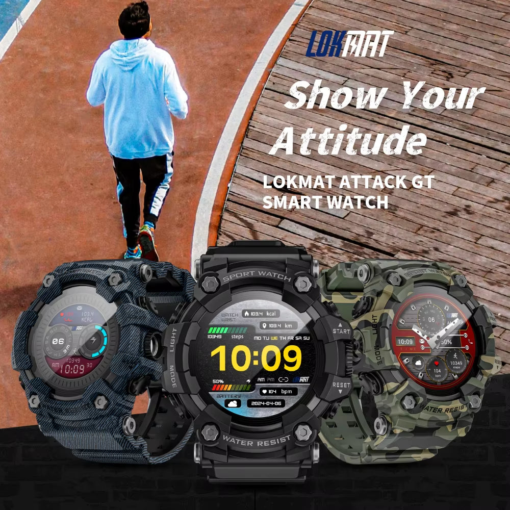 Rugged Sport Smart Watch ATTACK-GT Bluetooth Calls Colorful Waterproof Military Smartwatches with Flashlight for Phone