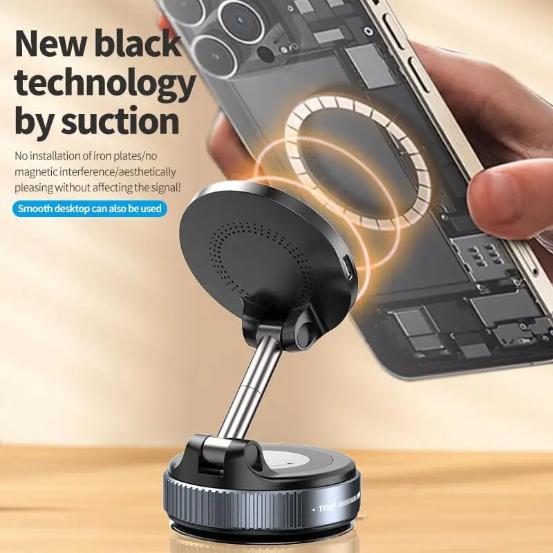 Wireless Charger Vacuum Magnetic Phone Stand for Magsafe Iphone 16 15 14 13 12 Pro Max 360° Adjustable Suction Cup Car Dashboard