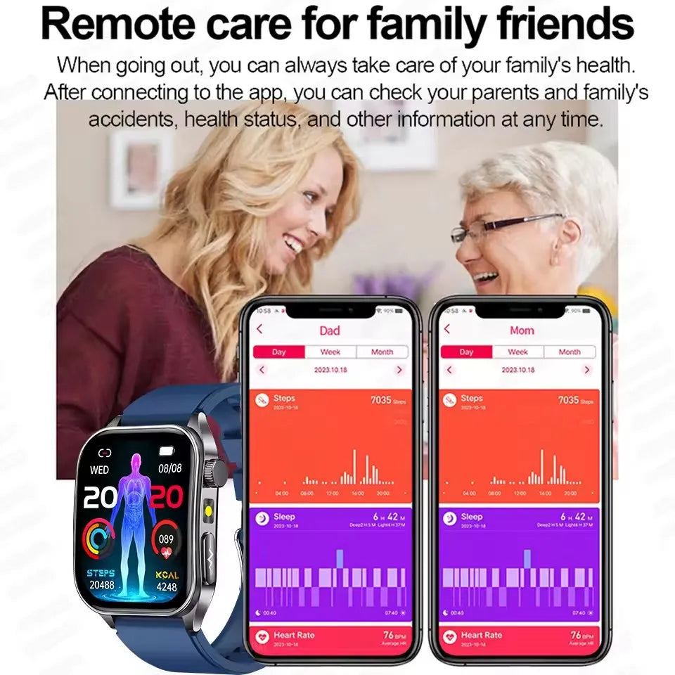 2026 New 650Nm Laser Therapy Health Smartwatch Men ECG Blood Pressure Lipid Uric Acid Bluetooth Call Smart Watch for Android IOS