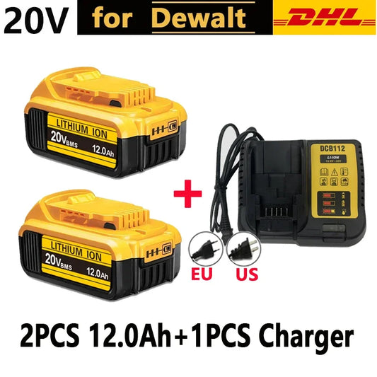 2-Pack for DEWALT 20V Battery Charger Set DCB205 12Ah,Dcb112 Fast Charger Kit for All 20V Max XR for DEWALT 18V Astools Battery