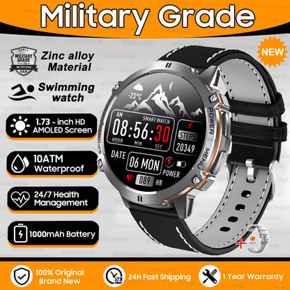New Military T-Rex3 1000Mah Battery Smartwatch Men 10ATM Waterproof GPS Compass 1.73-Inch AMOLED Screen Call Sports Smartwatches