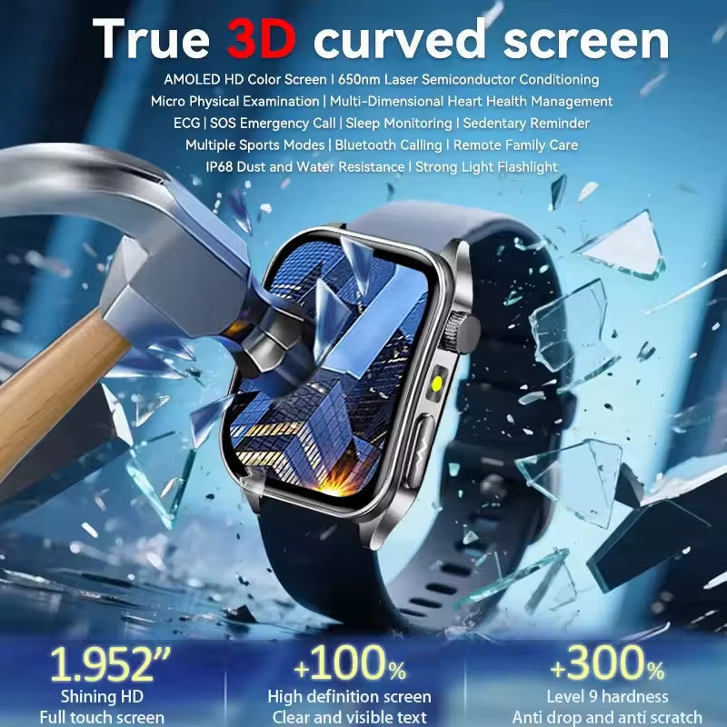 2026 New Health Smart Watch Laser Therapy Reduce Three Highs Blood Oxygen Pressure Uric Acid Blood Lipid ECG Smartwatch for Man