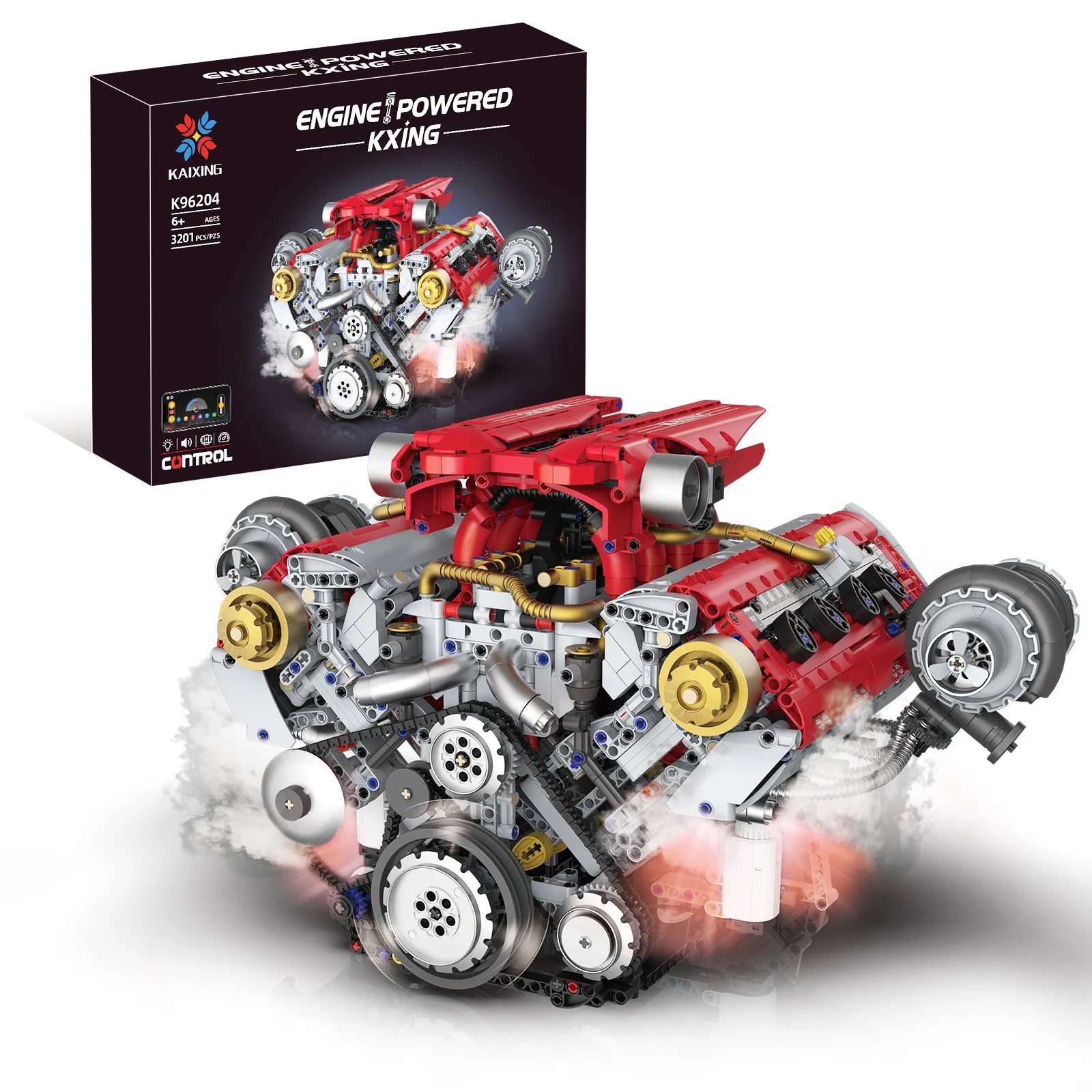 3201Pcs Motorized V8 Engine Building Block Kit DIY Technical Car Model with LED Light Moving Parts STEM Toy for Adults Kids Gift