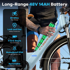 Experience the Thrill of the 26" Step-Thru Electric Bike with 1000W Peak Motor and 80-Mile Range - Perfect for City Commuting!