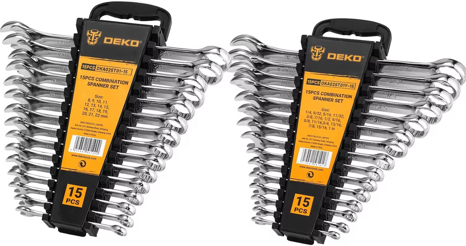 PRO Combination Wrench Set, Sae&Metric, 1/4'' to 1'' & 8-22Mm, 12-Point, Chrome Vanadium Steel
