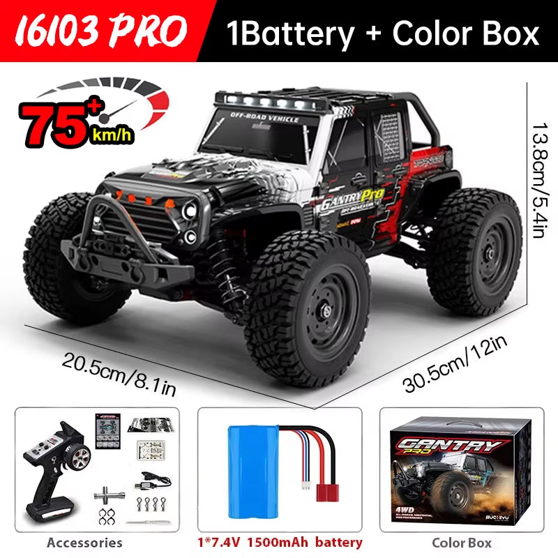 16101 Pro 1:16 75KM/H 4WD RC Car with LED Light 2.4G Remote Control Cars High Speed Drift Monster Truck for Children Gift