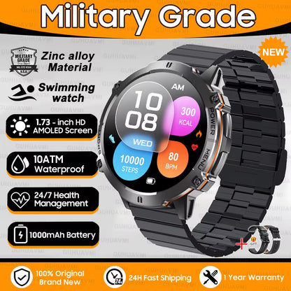 New Military T-Rex3 1000Mah Battery Smartwatch Men 10ATM Waterproof GPS Compass 1.73-Inch AMOLED Screen Call Sports Smartwatches