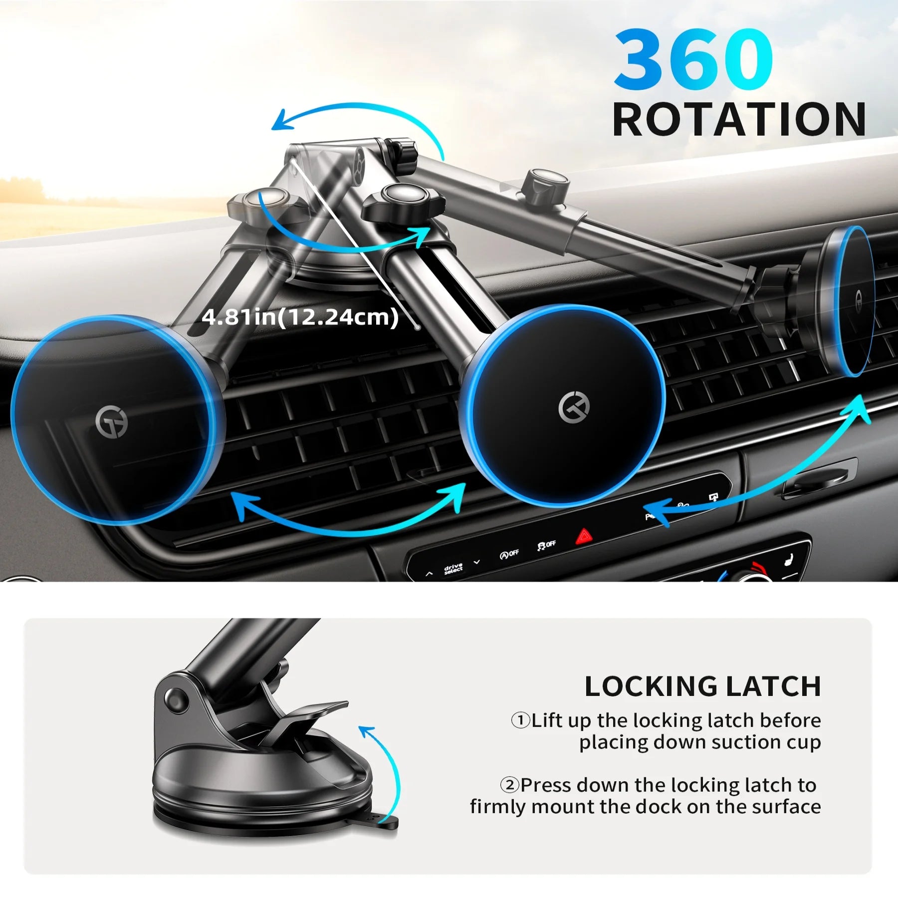 Dashboard Magnetic Wireless Car Phone Charger Adapter 15W Windshield Car Phone Holder for Iphone 16 15 14 Pro Max 12