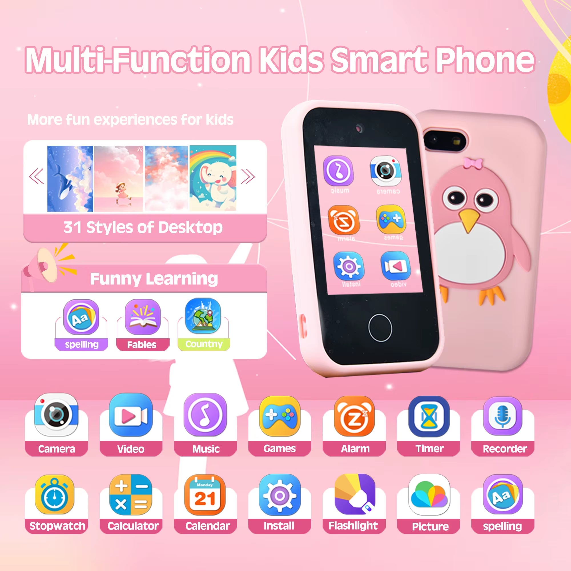 Children'S Mobile Phones,Camerastoys Music Playerspuzzle Games and Learning Modesaresuitableas Birthday Gifts for 3-10 Years Old