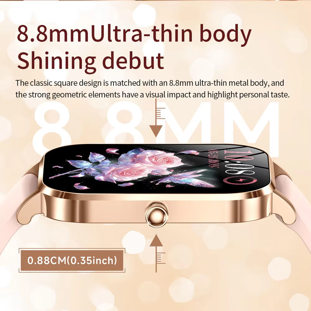 2025 New Smart Watch Women Gift 8.8Mm Ultra-Thin Body Heart Rate Waterproof Outdoor Sport BT Call Smartwatch for Android IOS