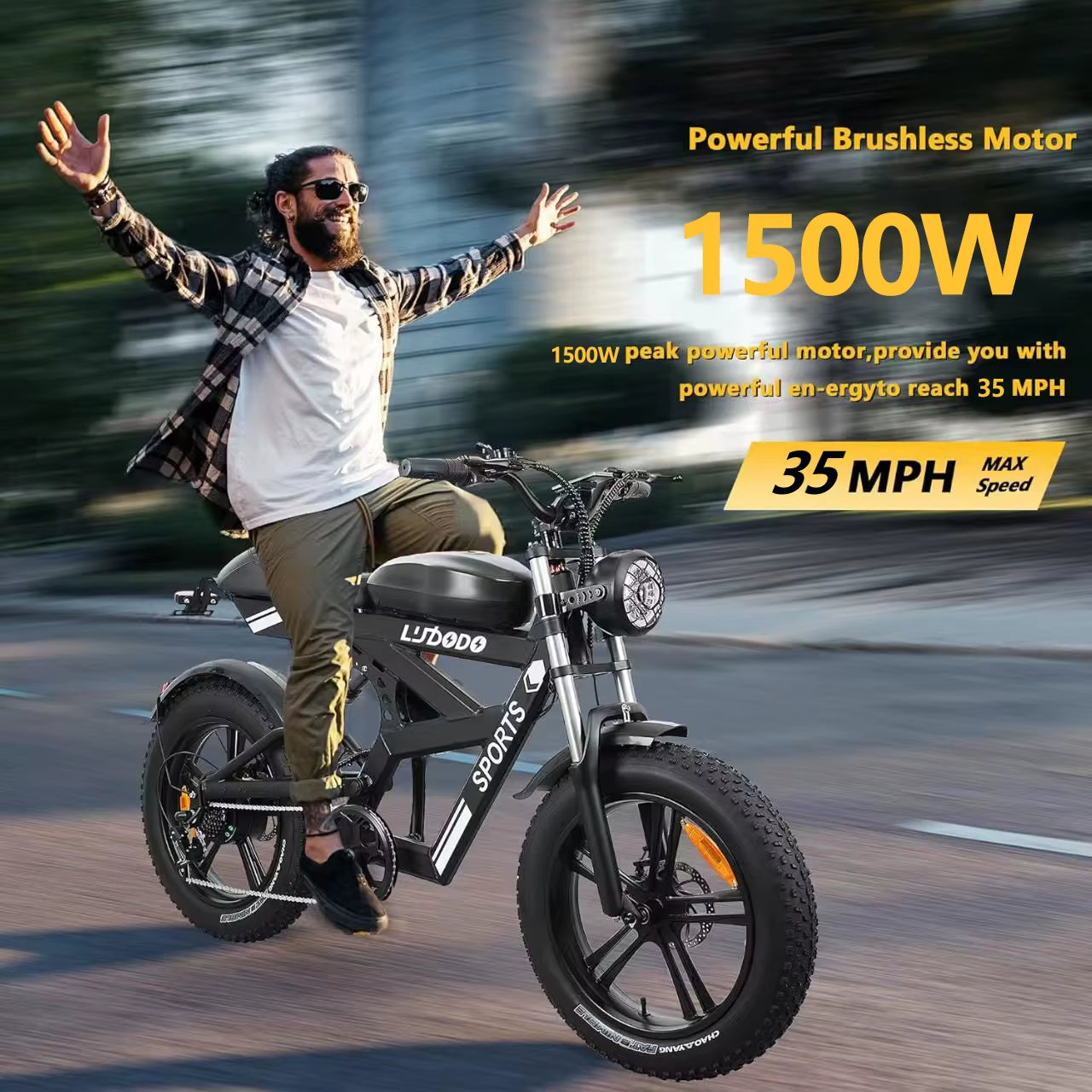 Electric Bike for Adults,1500W Peak,35Mph,48V 816Wh Battery,Max 75Miles Electric Motorcycle,20'' Fat Tire Dirt Bike,7-Speed Bike