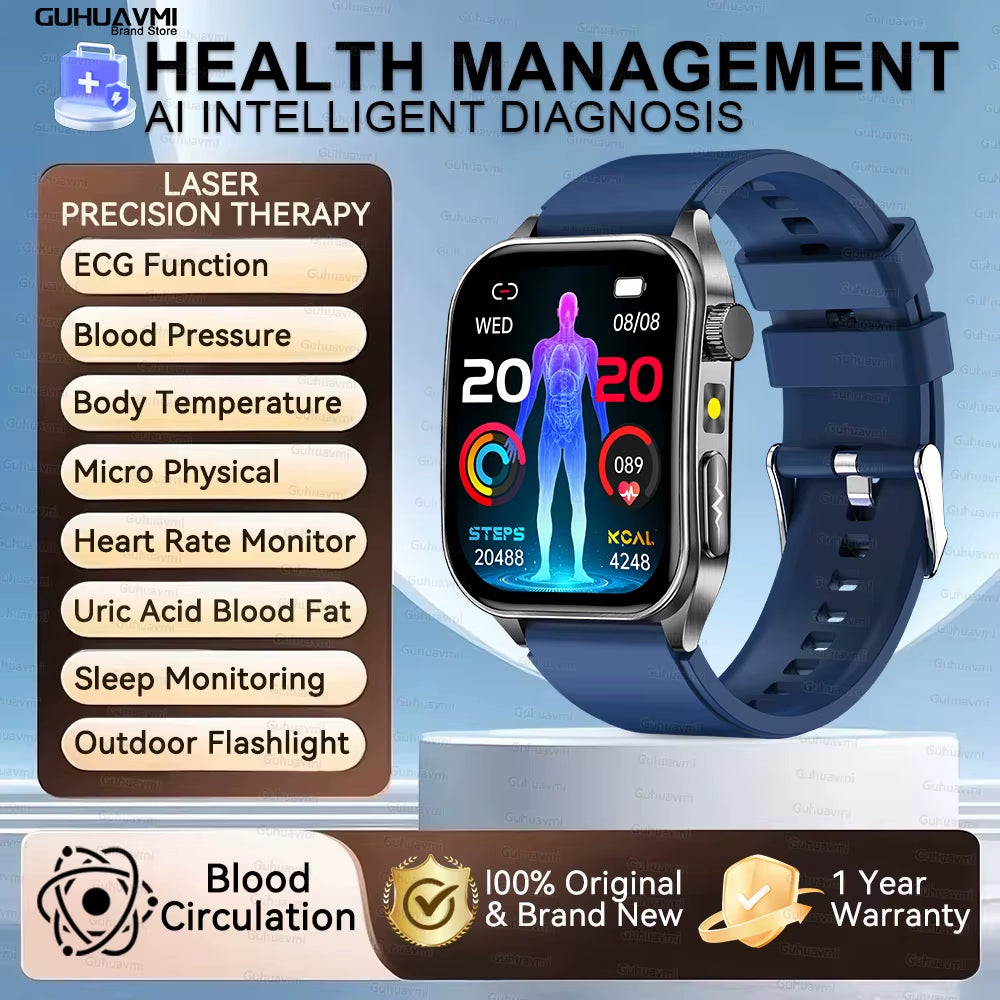 2026 New Health Smart Watch Laser Therapy Reduce Three Highs Blood Oxygen Pressure Uric Acid Blood Lipid ECG Smartwatch for Man