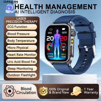 2026 New Health Smart Watch Laser Therapy Reduce Three Highs Blood Oxygen Pressure Uric Acid Blood Lipid ECG Smartwatch for Man