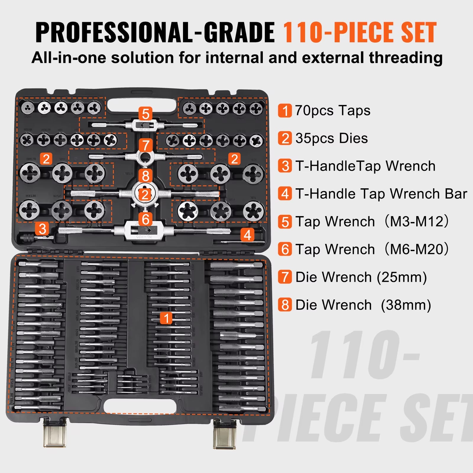 Tap and Die Set 40Pcs 60Pcs 80Pcs 110/116Pcs Metric SAE Standard Bearing Steel Taps and Dies Essential Threading Tool