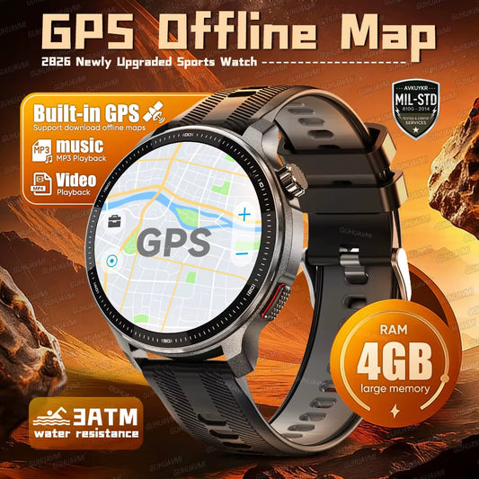 2026 New Military T-Rex3 GPS Map Navigation Smart Watch 4GB RAM Compass 1.43-Inch AMOLED Screen 3ATM Call Sports Smartwatch Men