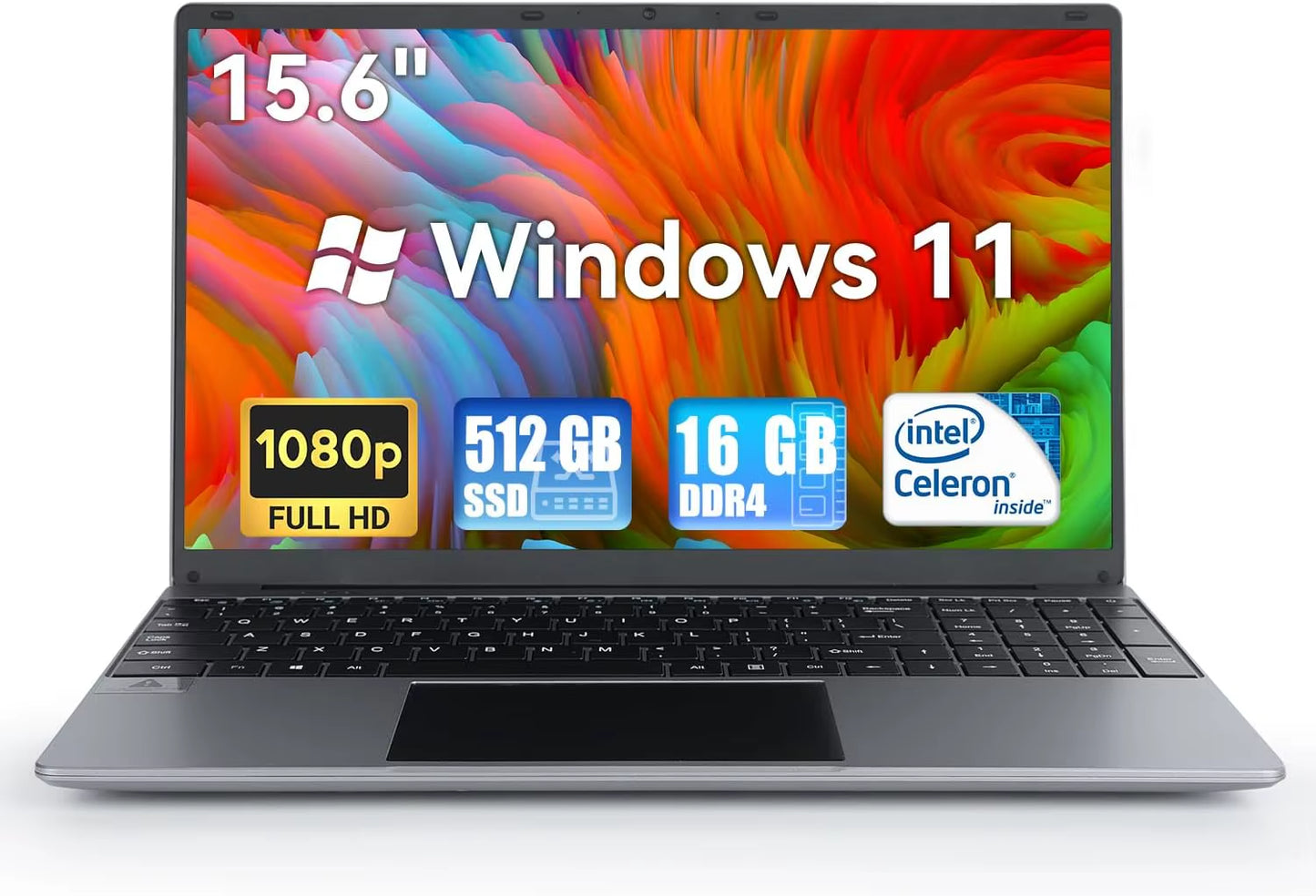 15.6 Inch Laptop Windows 11 Notebook 16G RAM 512GB SSD Quad-Core  Celeron N5095 Processors 1080P IPS FHD Laptop Computer