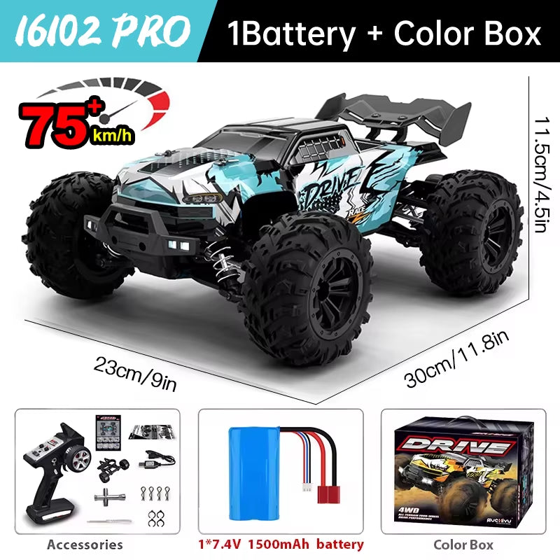 16101 Pro 1:16 75KM/H 4WD RC Car with LED Light 2.4G Remote Control Cars High Speed Drift Monster Truck for Children Gift