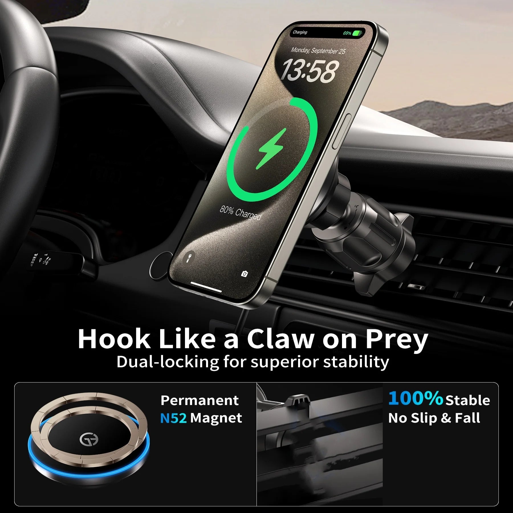 Dashboard Magnetic Wireless Car Phone Charger Adapter 15W Windshield Car Phone Holder for Iphone 16 15 14 Pro Max 12