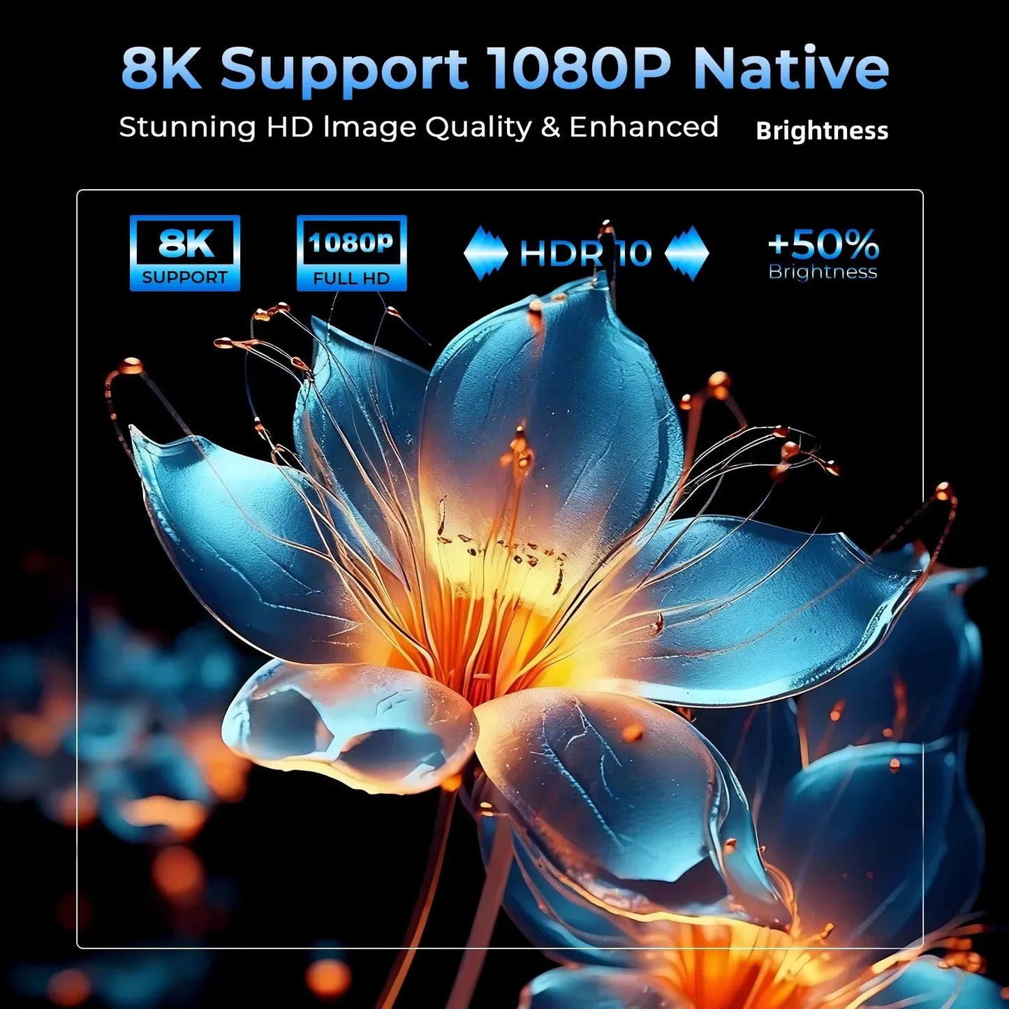 X7 AI Smart Projector with Android 14 OS Dolby, 8K Support 1080P UHD 2000 Ansl, Wifi6 & Bluetooth5.4, 200" Display Home Cinema