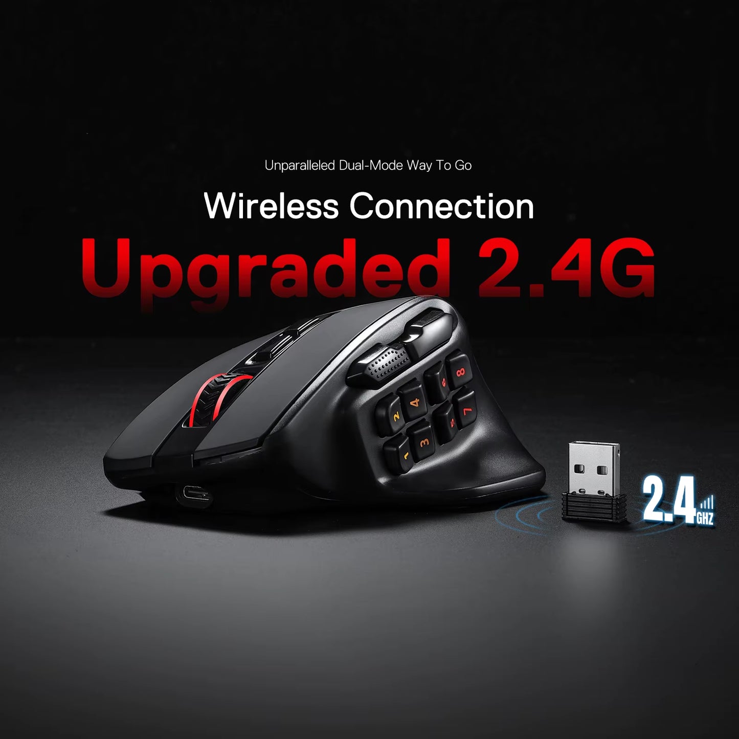 M811 PRO Wireless MMO Gaming Mouse, 15 Programmable Buttons RGB Gamer Mouse, 10 Side Macro Keys