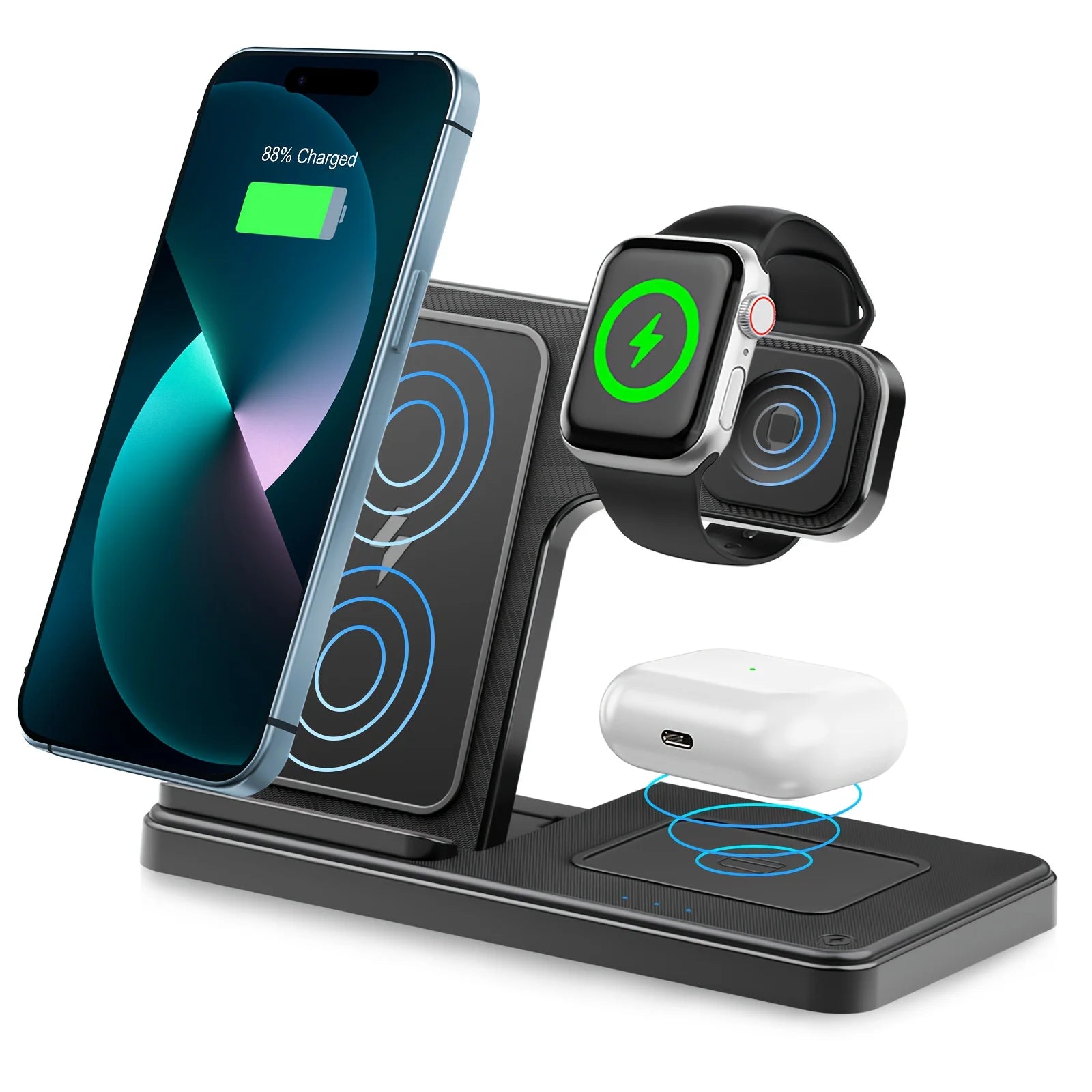 Ultimate 3 in 1 Magnetic Wireless Charger Stand - 15W Fast Charging Dock for iPhone, Apple Watch & AirPods