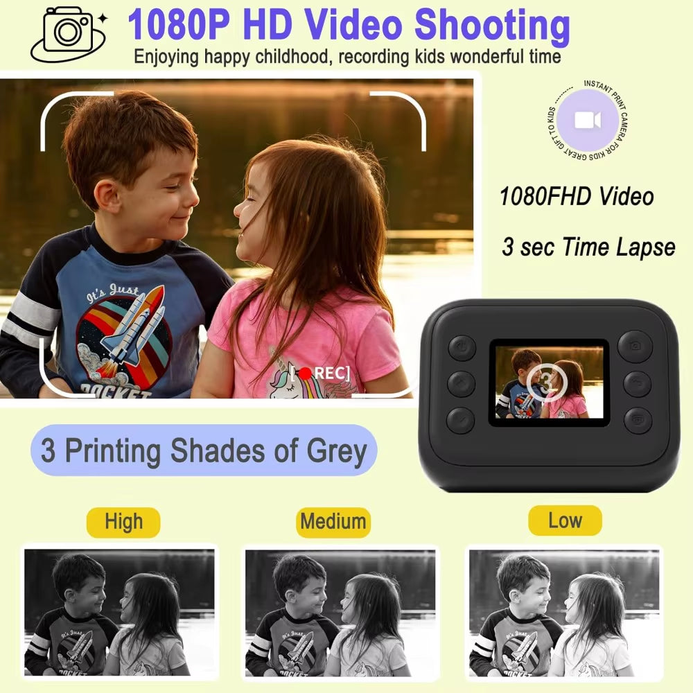 Kids Instant Print Camera HD Lens 2.0 Inch Screen Zoom with 32GB Child Birthday Festival Gifts Travel Selfie Digital Camera Toys