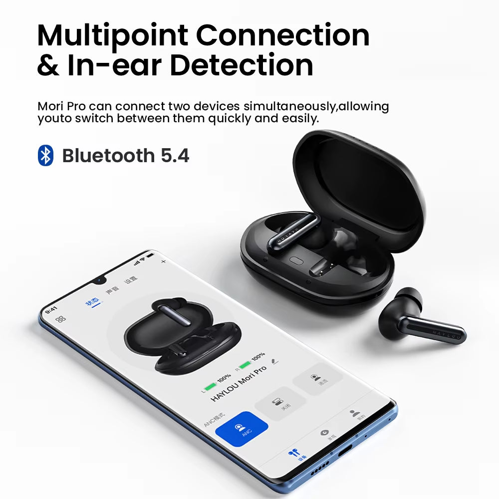 Mori Pro Bluetooth 5.4 Earphones Wireless 43Db Adaptive Hybrid ANC Hi-Res LDAC Earbuds 6 Mic Headphones 28H Battery Life
