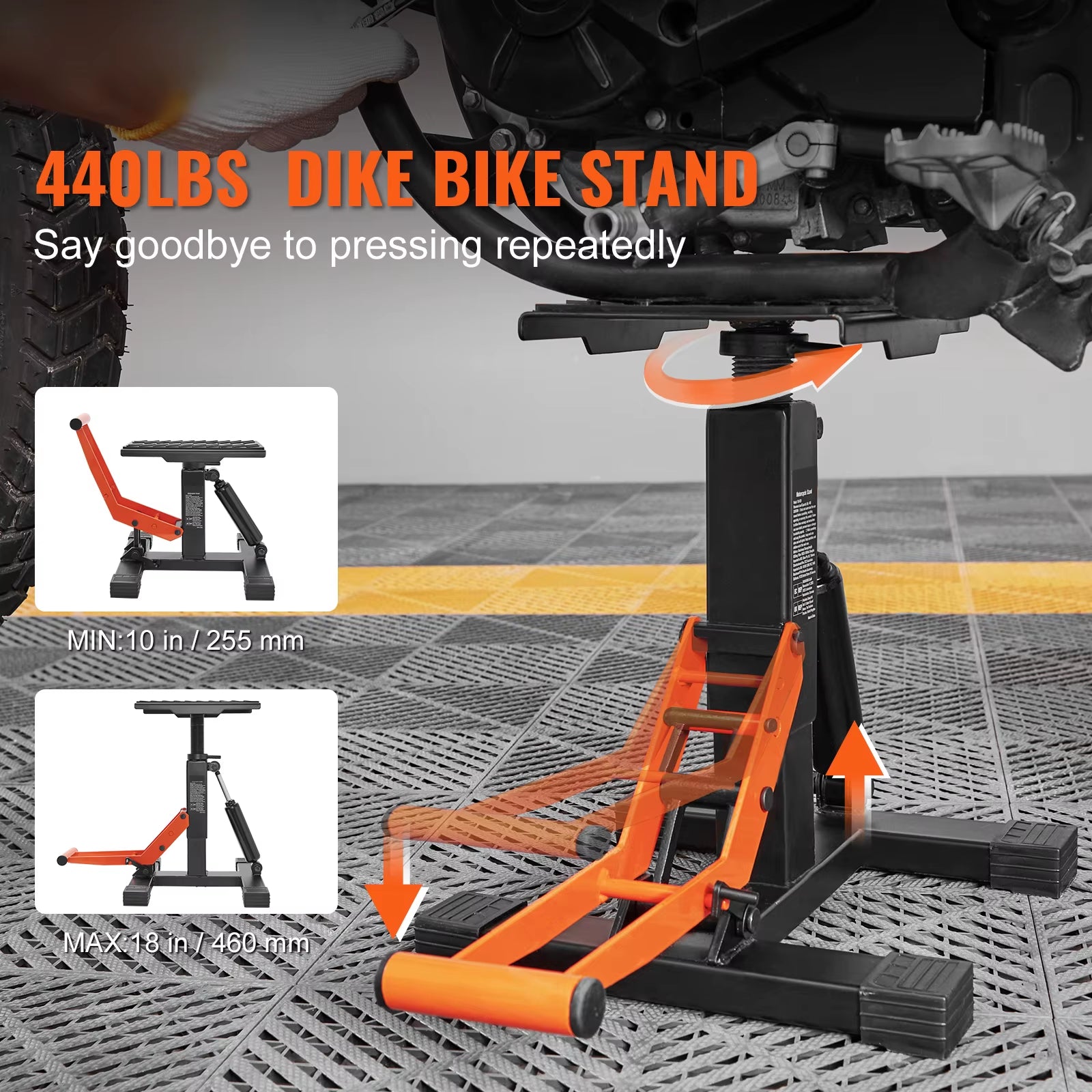 Motorcycle Jack Lift Stand 440Lb Dirt Bike Lift Stand Hydraulic Lift Operation Adjustable Height Hoist Table for Repair