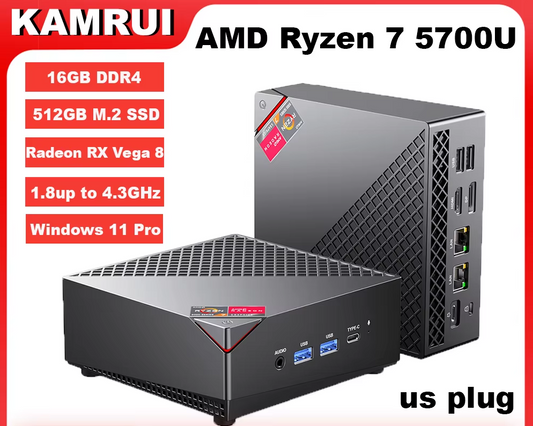 AM06PRO Mini Gaming PC  Ryzen7 5700U 32/16GB DDR4 512GB M.2 SSD up to 4.3Ghz Windows11 PRO Wifi6 BT5.2 4K Desktop Computer