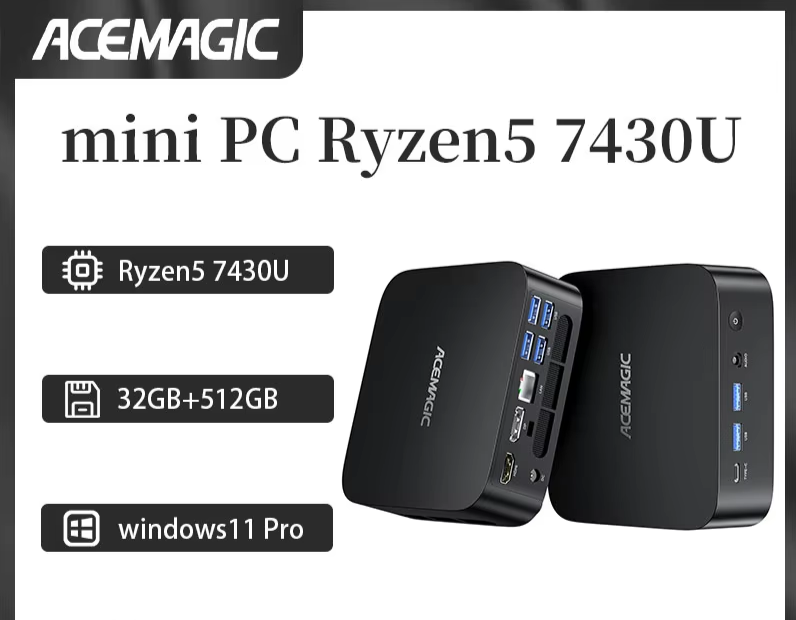 ACEMAGIC MINI PC  Ryzen 5 7430U 32GB RAM 512GB SSD Windows 11 Pro MINI Computer Wifi6 BT5.2 4K Ruipin 4.3Ghz Windows11 Pro