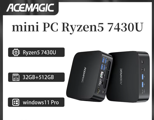 ACEMAGIC MINI PC  Ryzen 5 7430U 32GB RAM 512GB SSD Windows 11 Pro MINI Computer Wifi6 BT5.2 4K Ruipin 4.3Ghz Windows11 Pro
