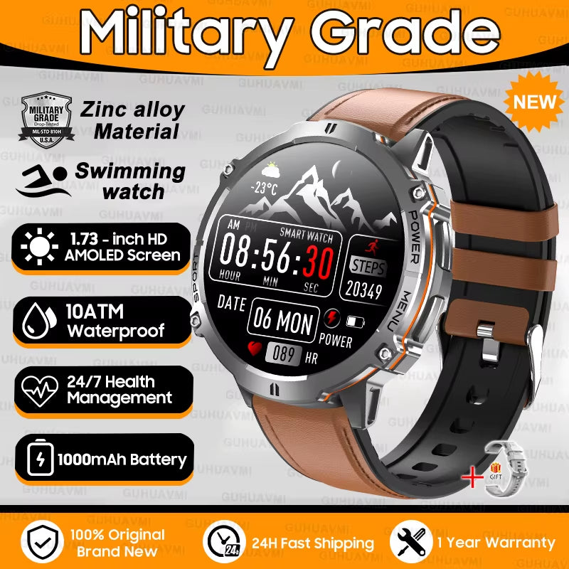 New Military T-Rex3 1000Mah Battery Smartwatch Men 10ATM Waterproof GPS Compass 1.73-Inch AMOLED Screen Call Sports Smartwatches