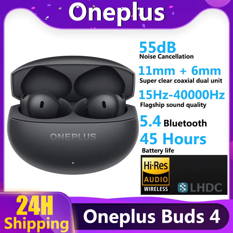 Experience Unmatched Sound Quality with the 2025 Official OnePlus Buds 4 TWS Wireless Bluetooth Earphones - LHDC 5.0, 55dB Active Noise Cancelling, and 45 Hours of Battery Life for OnePlus 13