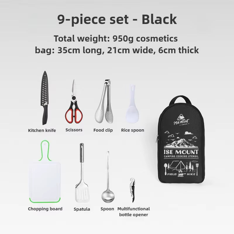 Camping Kitchen Cookware Set Travel Utensils Set 9Pcs Stainless Steel Kitchenware for Backpacking BBQ Camping Picnic
