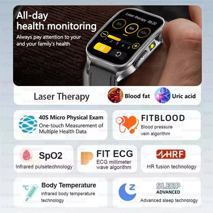 2026 New Health Smart Watch Laser Therapy Reduce Three Highs Blood Oxygen Pressure Uric Acid Blood Lipid ECG Smartwatch for Man