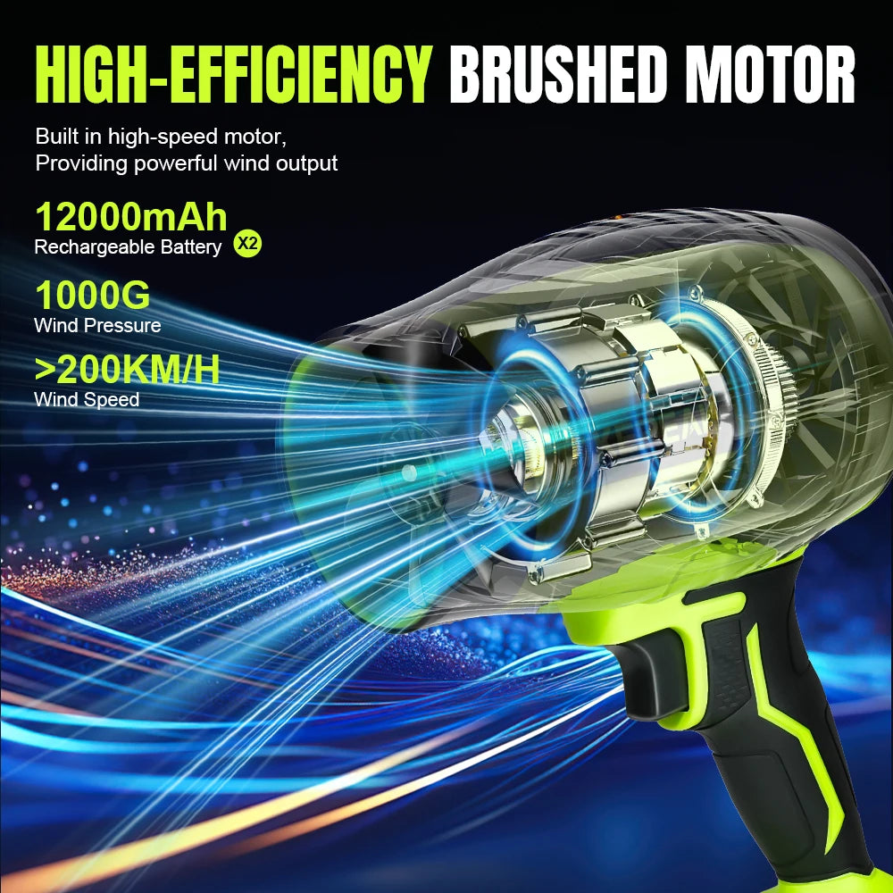 Electric Cordless Portable Turbo Blower Brushed Storm Machine Household Dust Snow Cleaning Power Tool with 10-Cell,2-Btery