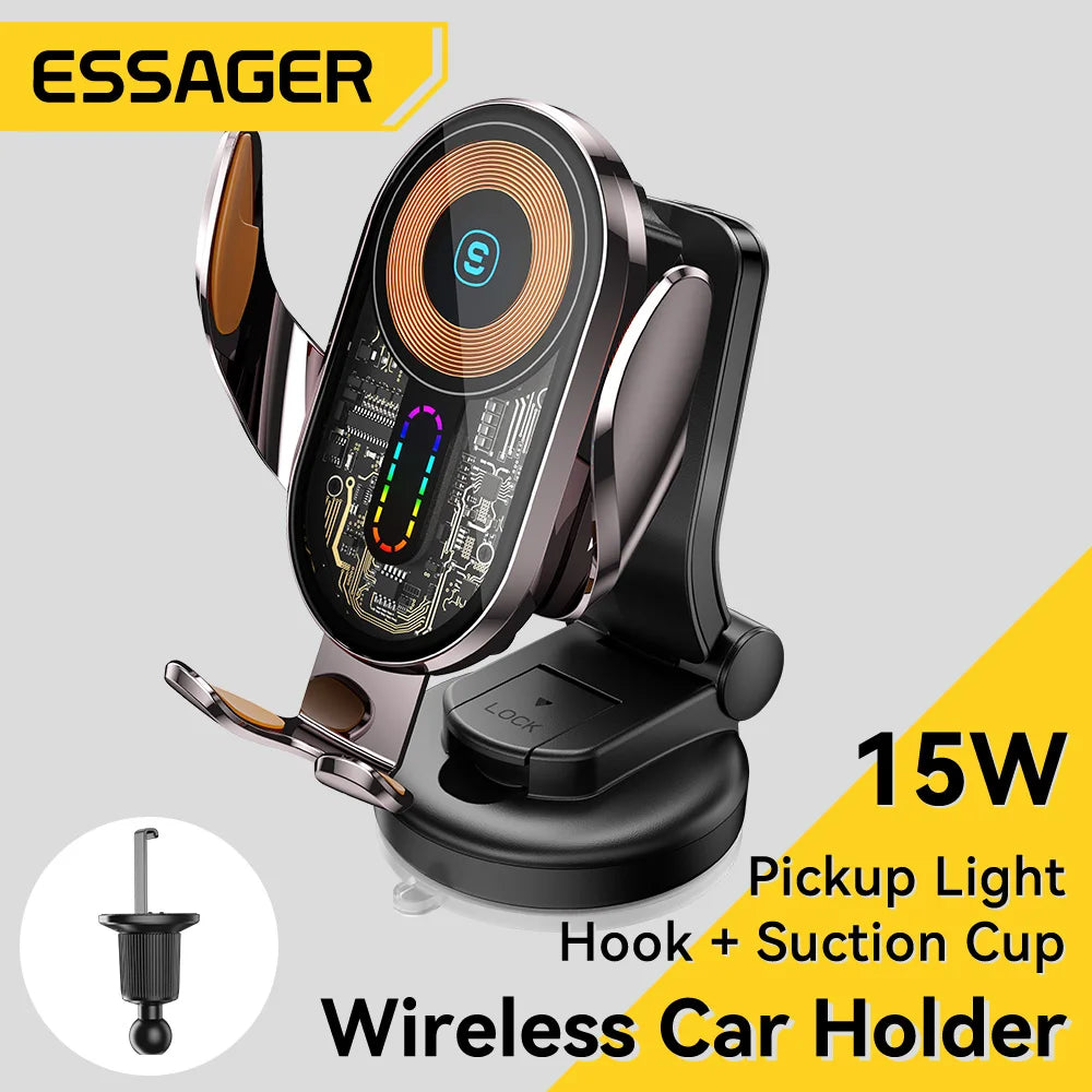 Essager Car Wireless Charger Auto Mount Phone Holder Air Vent Stand Station for Iphone 15 14 13 Samsung Xiaomi 15W Fast Charging