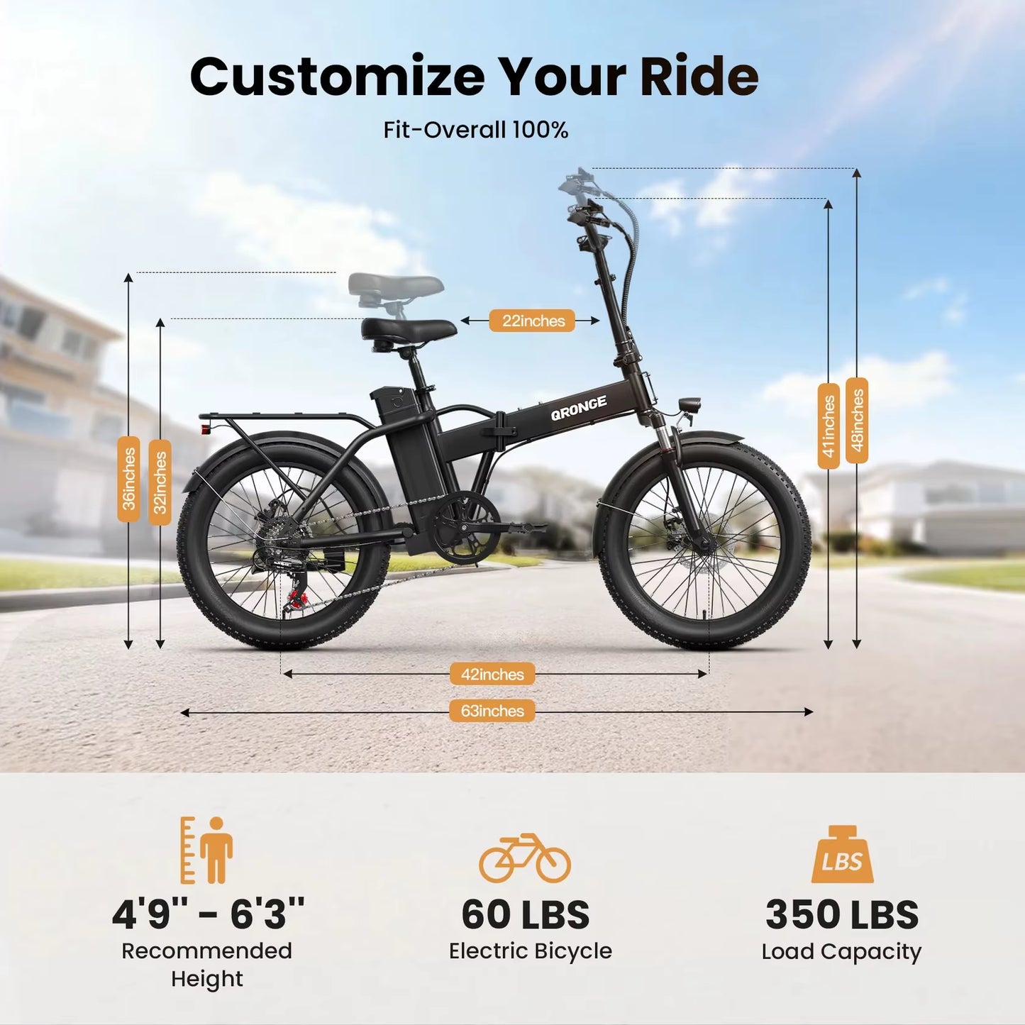 Waterfall Folding Electric Bike 1000W Peak 48V 13.5AH Removable Battery Electric Bicycle 20" Fat Tire 28 MPH Max E-Bike