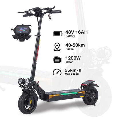 L12 Electric Scooter 800W 1200W 48V13Ah/16Ah/18Ah Long Range 45Km/H 55Km/H Max Speed 10 Inch Tires Rear Drive Dual Disc Brakes
