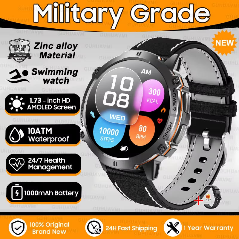 New Military T-Rex3 1000Mah Battery Smartwatch Men 10ATM Waterproof GPS Compass 1.73-Inch AMOLED Screen Call Sports Smartwatches