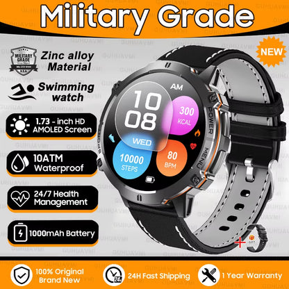 New Military T-Rex3 1000Mah Battery Smartwatch Men 10ATM Waterproof GPS Compass 1.73-Inch AMOLED Screen Call Sports Smartwatches