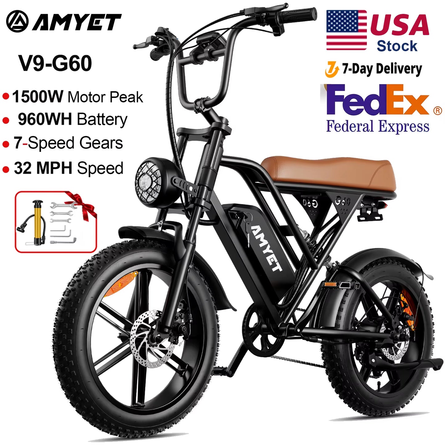 V9-G60 Adults Electric Bike 1000W Motor Bicycle 48V 20AH 20“ Tire Ebike Electric E Bikes Mountain Moped Ebikes for Men